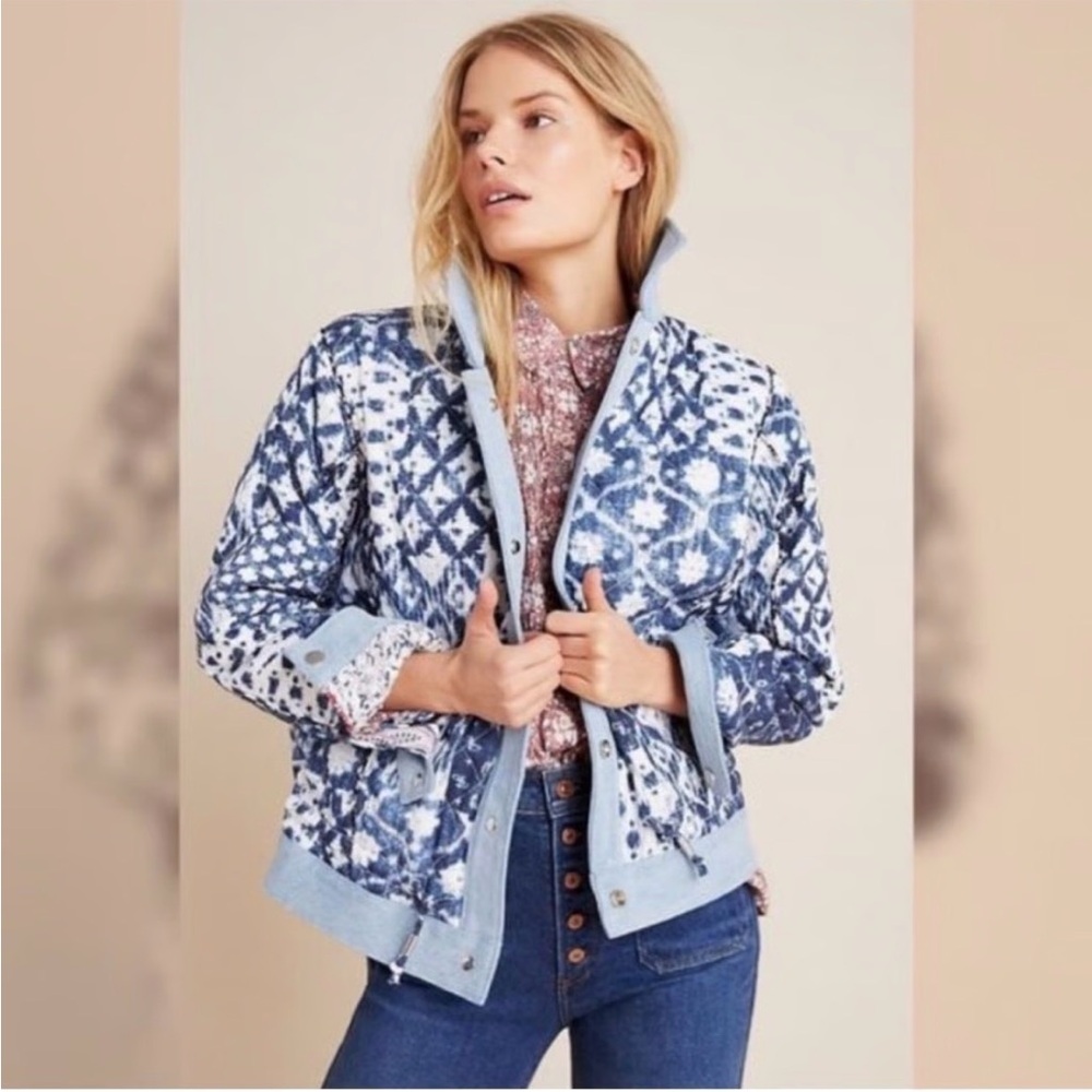 Anthropologie BlankNYC Denim-Trimmed Reversible Patchwork Jacket size M - Picture 2 of 11